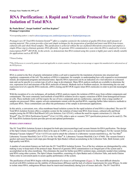RNA Purification: A Rapid and Versatile Protocol for the Isolation .